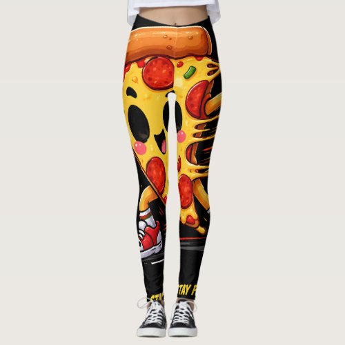 Funny Pizza Side Shuffle Workout Cartoon Mascot Leggings