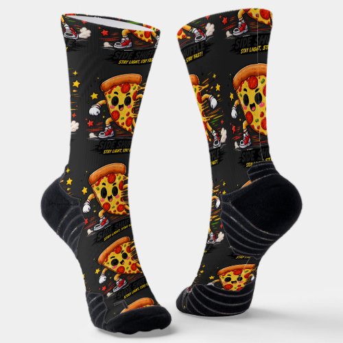 Funny Pizza Side Shuffle Workout Cartoon Mascot Socks