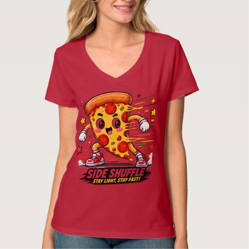 Funny Pizza Side Shuffle Workout Cartoon Mascot T-Shirt