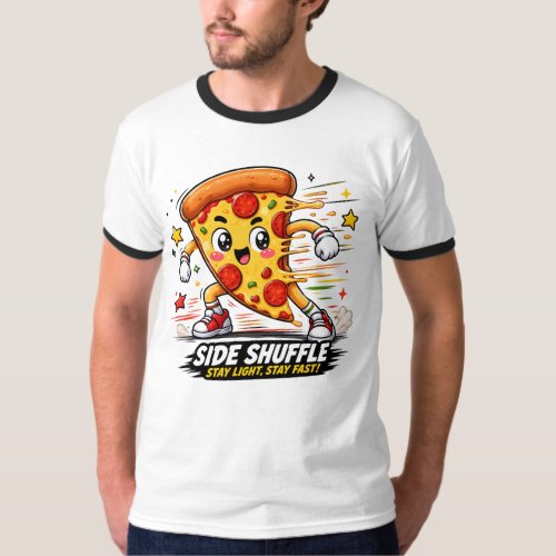 Funny Pizza Side Shuffle Workout Cartoon Mascot T-Shirt