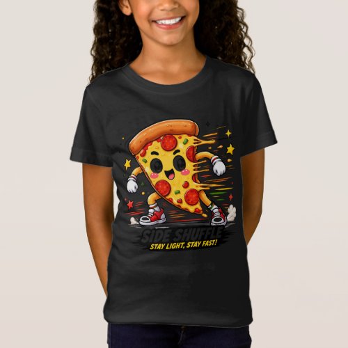 Funny Pizza Side Shuffle Workout Cartoon Mascot T-Shirt