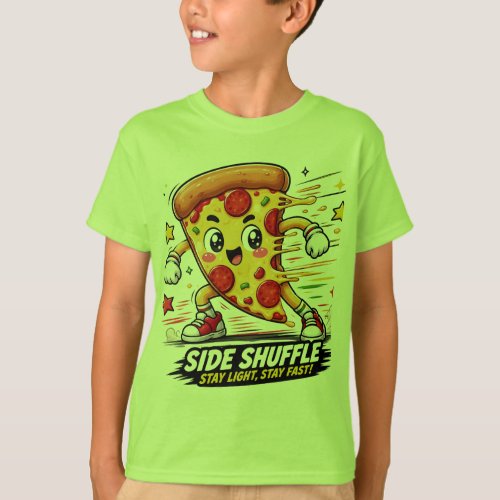 Funny Pizza Side Shuffle Workout Cartoon Mascot T-Shirt