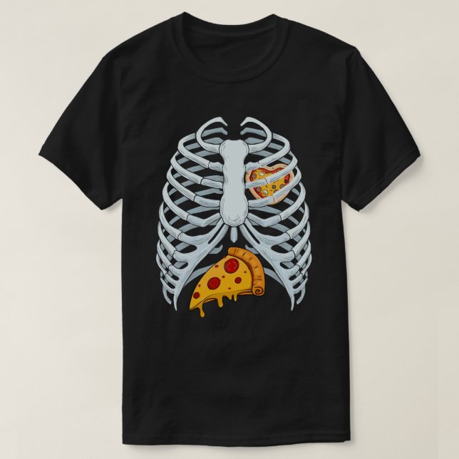 Funny Pizza Skeleton Rib Cage Halloween Costume T-Shirt (Design Front)