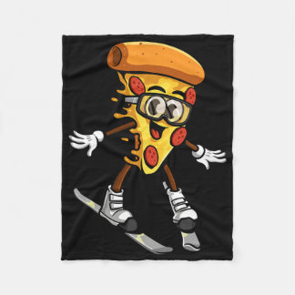 Funny Pizza Ski Cheesy Pie Foodie Skiing Instructo Fleece Blanket