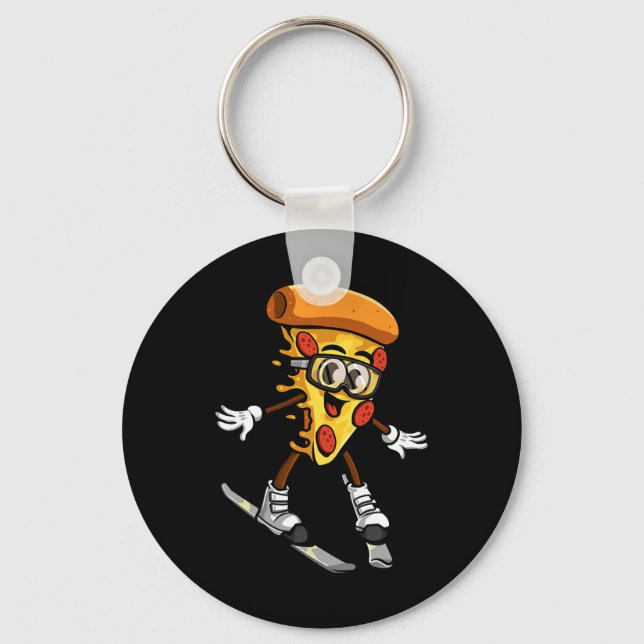 Funny Pizza Ski Cheesy Pie Foodie Skiing Instructo Keychain (Front)