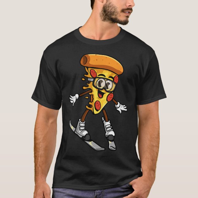 Funny Pizza Ski Cheesy Pie Foodie Skiing Instructo T-Shirt (Front)