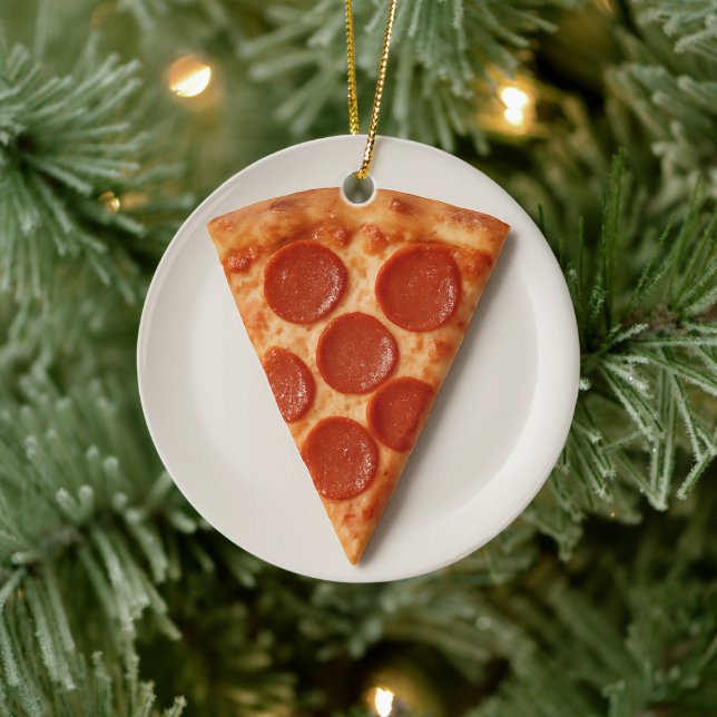 Funny Pizza Slice – Personalized Christmas Gift Ceramic Ornament (Tree)
