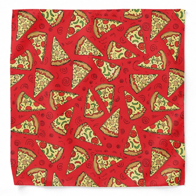 Funny Pizza Slices on Red Food Pattern Bandana (Front)
