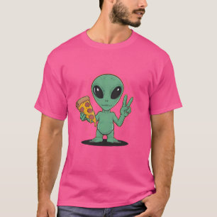 Funny Pizza UFO Alien Eating Pizza Extraterrestria T-Shirt