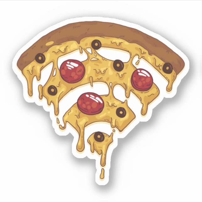 Funny Pizza WIFI symbol graphic cartoon Teen Geek Sticker (Front)