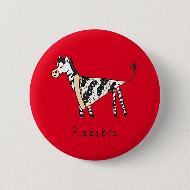 Funny Pizza Zebra Cute Cartoon Kids Button (Front)
