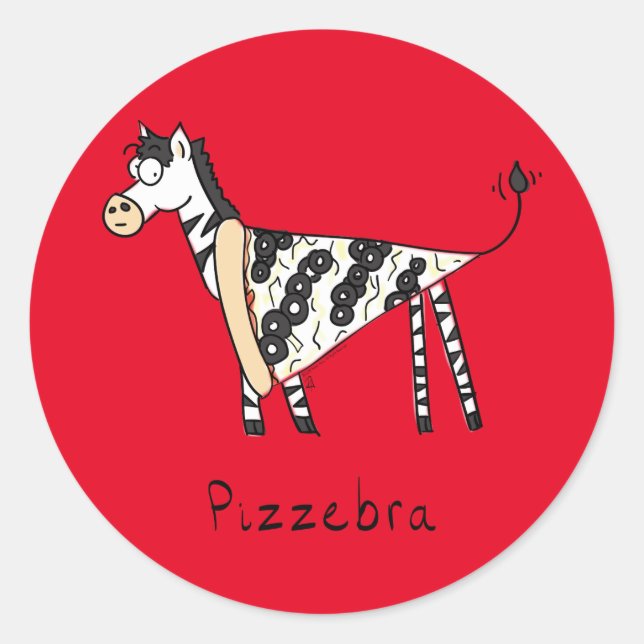 Funny Pizza Zebra Cute Cartoon Kids Classic Round Sticker (Front)