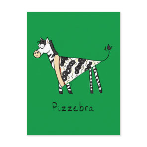 Funny Pizza Zebra Cute Cartoon Kids Postcard