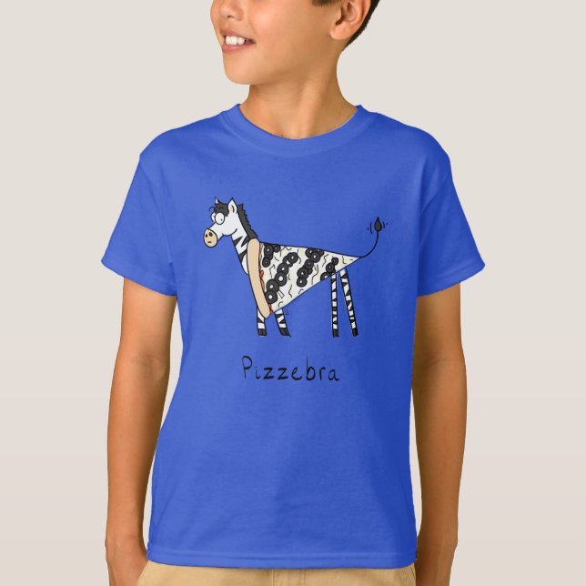 Funny Pizza Zebra Cute Cartoon Kids T-Shirt (Front)