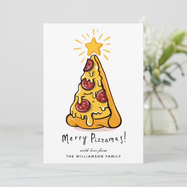 Funny Pizzamas Merry Christmas Card (Standing Front)