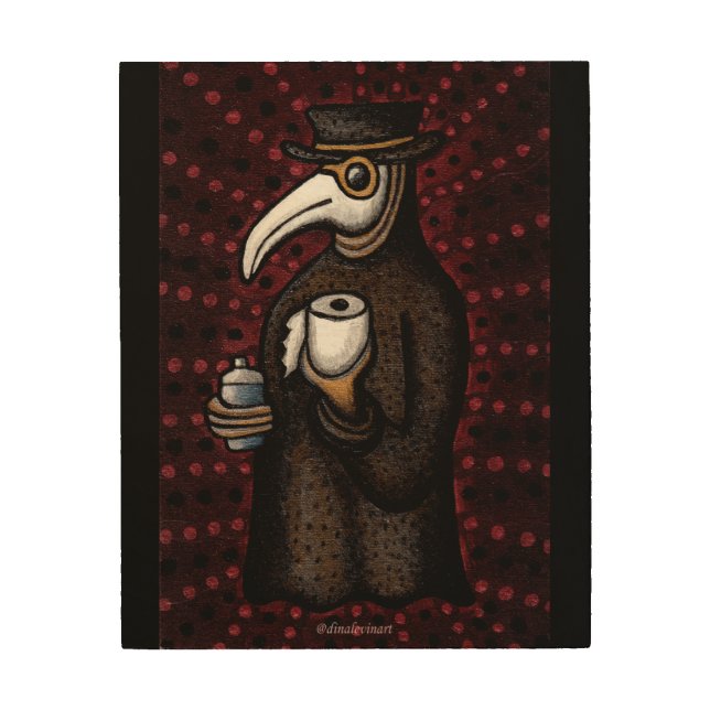Funny Plague Doctor with Toilet Paper Wood Wall Art (Front)