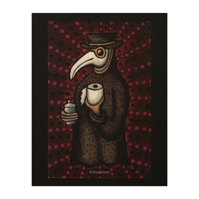 Funny Plague Doctor with Toilet Paper Wood Wall Art (Front)