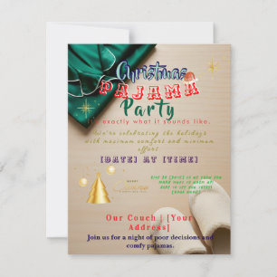Funny Plaid Cozy Christmas Pajama Party Invitation