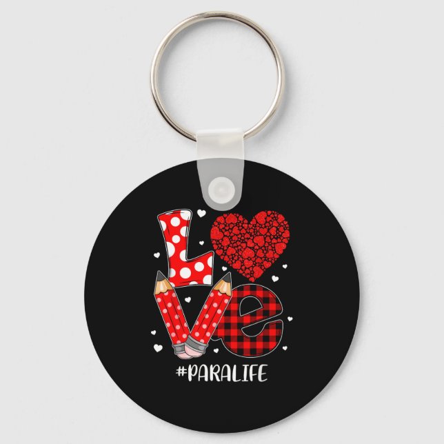 Funny Plaid Heart Love Para Life Valentine Day Chr Keychain (Front)