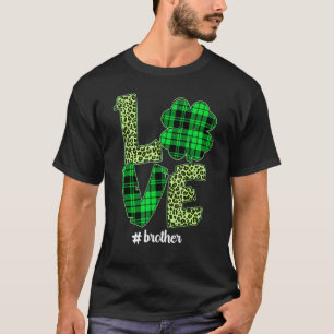 Funny Plaid Shamrock Love Brother Leopard St Patri T-Shirt