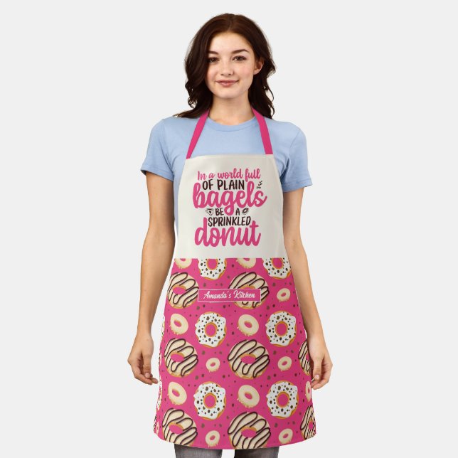 Funny Plain Bagels Sprinkled Donut Cute Pattern Apron (Worn)
