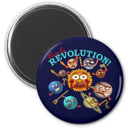 Funny Planet Revolution Solar System Cartoon Magnet