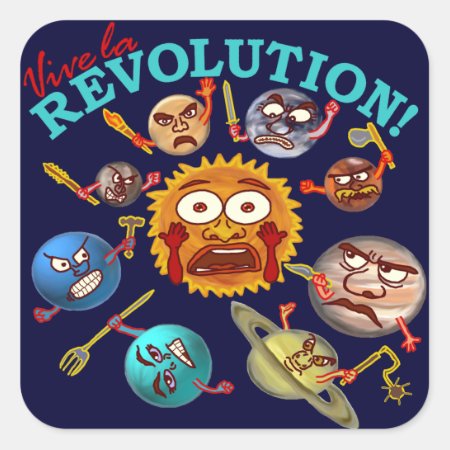 Funny Planet Revolution Solar System Cartoon Square Sticker