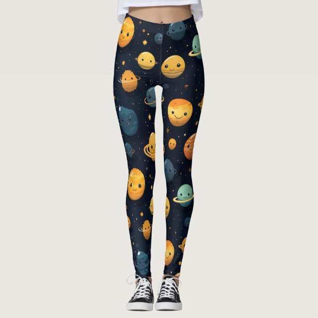 Funny Planets Space Pattern Leggings (Front)