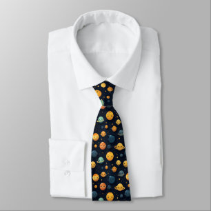 Funny Planets Space Pattern Neck Tie