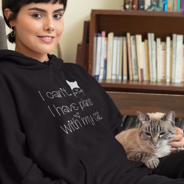 Funny Plans With My Cat Cute White Typography Hoodie (Creator Uploaded)
