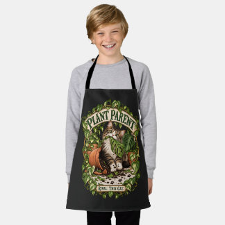 Funny Plant Parent Cat Vintage Green Botanical Art Apron