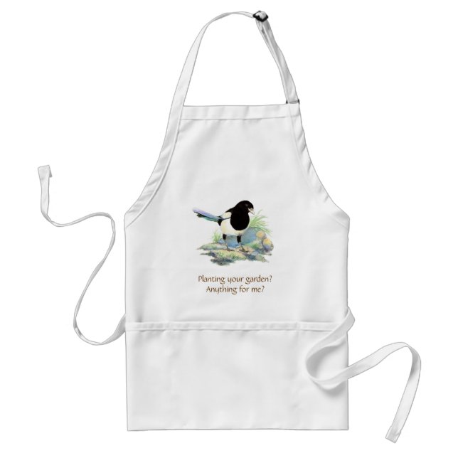 Funny, Planting a Garden?Cute Magpies Gardening Adult Apron (Front)