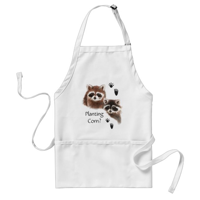 Funny, Planting Corn? Garden Cute  Raccoons Adult Apron (Front)