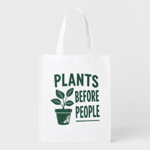 Funny Plants Before People Vintage Ink Stamp Art Grocery Bag