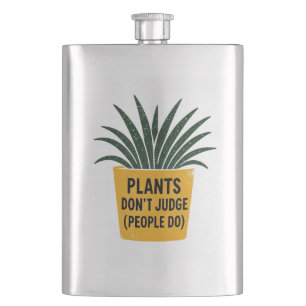 Funny Plants Don't Judge Vintage Ink Stamp Art Flask