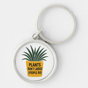 Funny Plants Don't Judge Vintage Ink Stamp Art Keychain