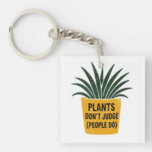 Funny Plants Don't Judge Vintage Ink Stamp Art Keychain