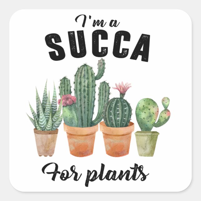 Funny plants succulent potted cacti cactus  square sticker (Front)