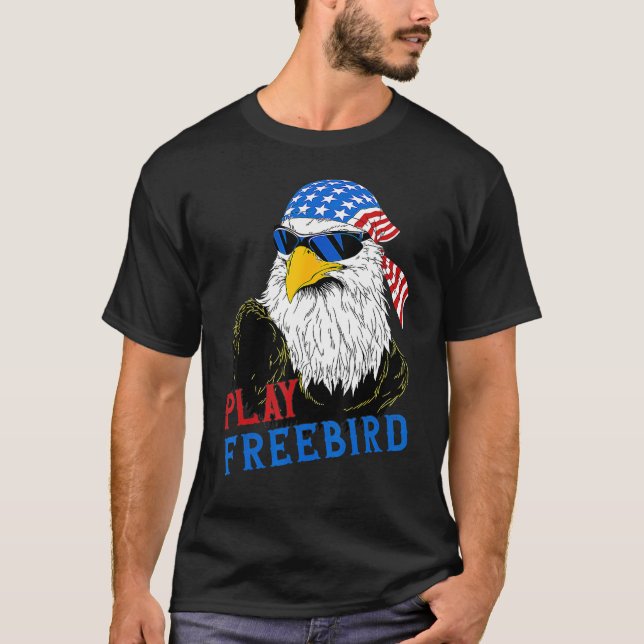 Funny Play Free Bird 4th Of July Bald Eagle Mullet T-Shirt (Front)
