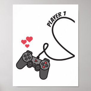 Funny Player 1 Player 2 Matching Gamer Couple Him  Poster