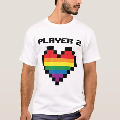 Funny Player 2 Quote Gay Couple Gamer Heart Gifts T_Shirt