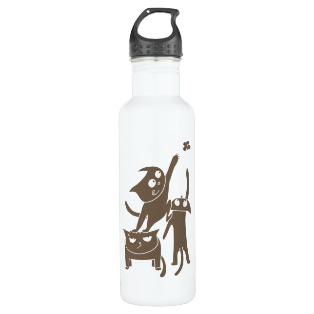 Funny Playful Cats Water Bottle (Front)