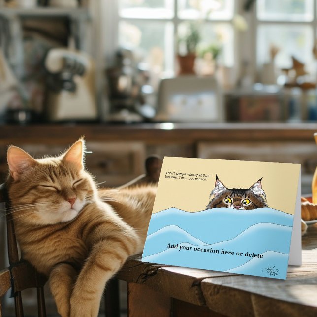 Funny Playful Yellow Tabby Cat Morning Humour Card (Creator Uploaded)