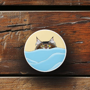 Funny Playful Yellow Tabby Cat Morning Humour Ceramic Knob