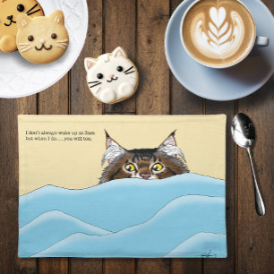 Funny Playful Yellow Tabby Cat Morning Humour Cloth Placemat