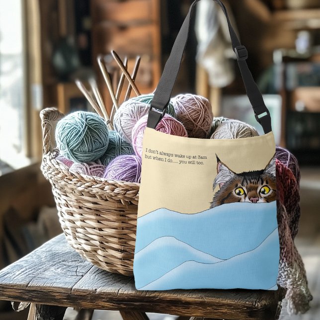 Funny Playful Yellow Tabby Cat Morning Humour Crossbody Bag (Creator Uploaded)