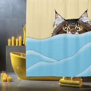 Funny Playful Yellow Tabby Cat Morning Humour Shower Curtain