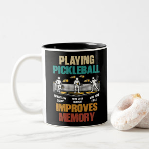 Funny Playing Pickleball Improves Memory Gift Idea Two-Tone Coffee Mug