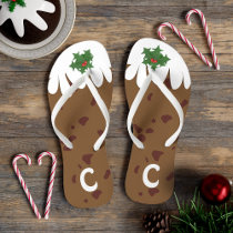 Funny Plum Pudding Monogram Christmas in July Flip Flops