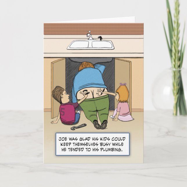 Funny Plumber Butt Crack Birthday Card (Front)